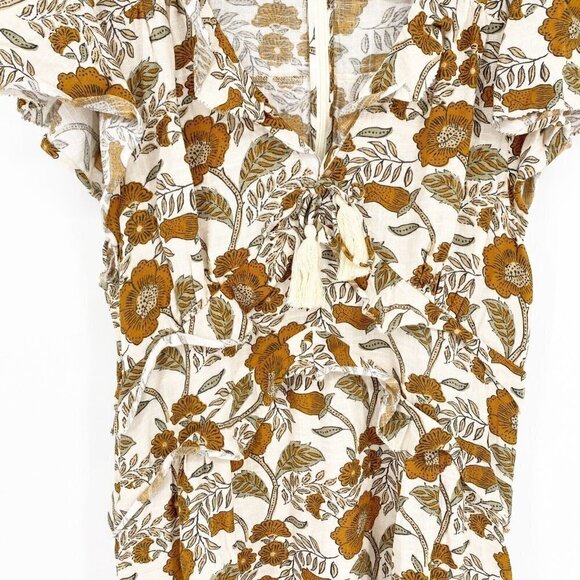 Faherty Ruffle Trim Tassel Tie V Neck Bonita Avignon Meadow Midi Dress small - Picture 4 of 6